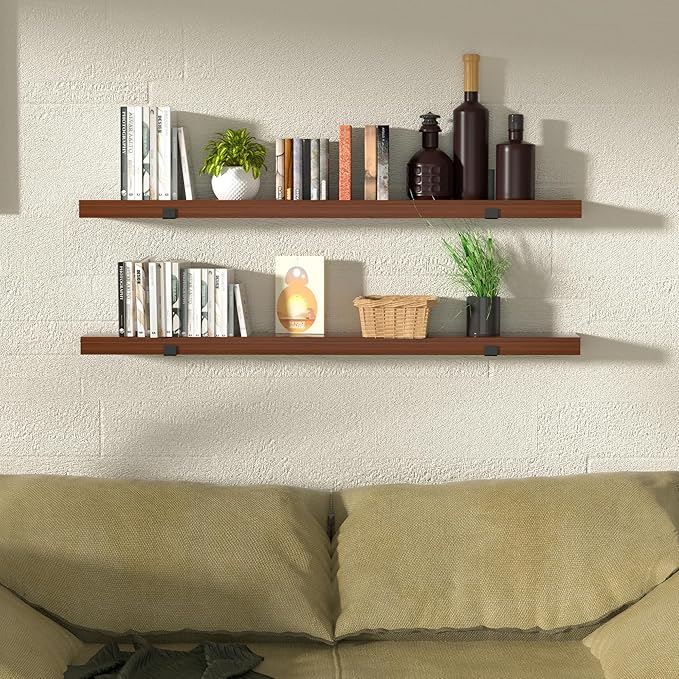 CONSDAN Floating Shelves for Wall Mounted Book Shelf Hanging Shelves Floating Bookshelf for Bedroom, Bathroom, Living Room, Kitchen USA Grown Solid Hardwood, Dark Maple 60x7.5x1.5 in (Set of 3)