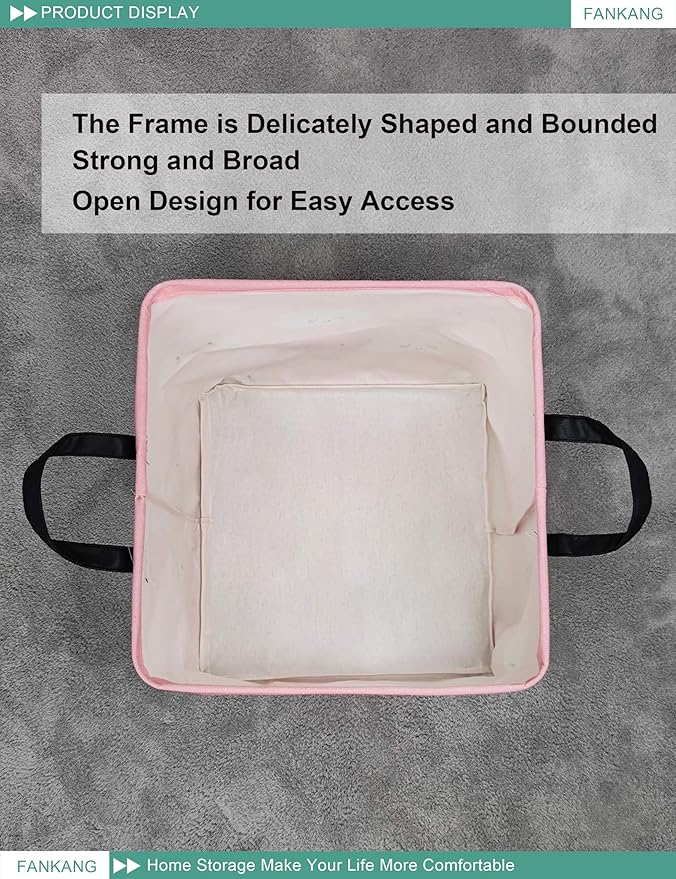 FANKANG Square Nursery Hamper Storage Bins Canvas Laundry Basket Foldable with Waterproof PE Coating Storage Baskets Gift Baskets for Children, Office, Bedroom, Clothes(Square-pink cloud )