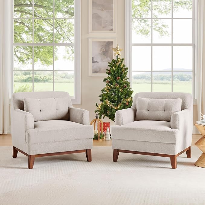Modern Accent Chair with Terry Fabric, Upholstered Armchair with Spring Package Cushion & Solid Wood Frame, Comfy Lounge Chair for Living Room, Bedroom, or Reading Corner, Terry, Camel