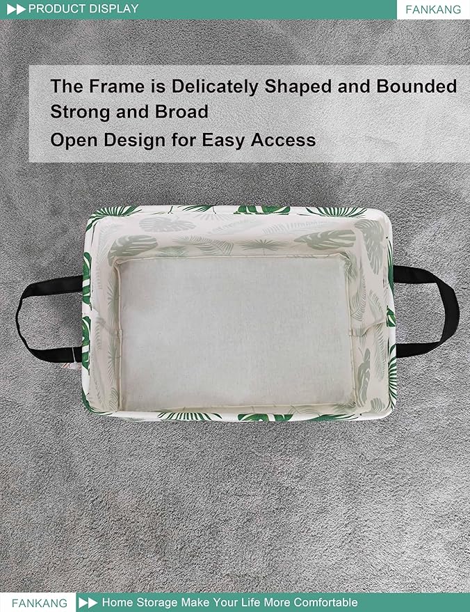 FANKANG Storage Bins, Nursery Hamper Canvas Laundry Basket Foldable with Waterproof PE Coating Large Storage Baskets for Kids Boys and Girls, Office, Bedroom, Clothes,Toys(Rec-Leaf )