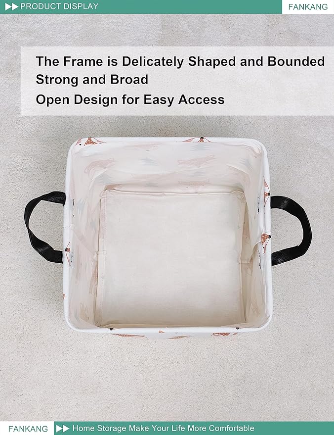 FANKANG Square Nursery Hamper Storage Bins Canvas Laundry Basket Foldable with Waterproof PE Coating Storage Baskets Gift Baskets for Children, Office, Bedroom, Clothes(Square-Fox)