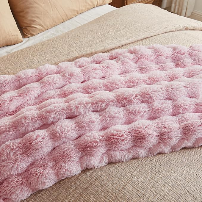 JELLYMONI Faux Fur Throw Blanket, Pink Cozy Plush Bubble Bed Blanket, Thick and Warm, 50" X 60"