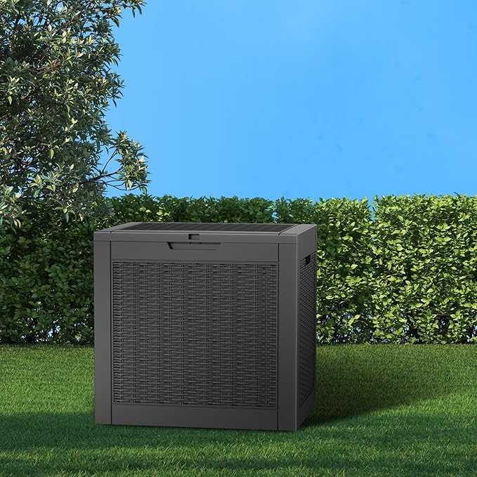 Vixzen 31 Gallon Resin Deck Box - Lockable Outdoor Storage for Patio Cushions, Garden Tools, Pool Supplies,Black