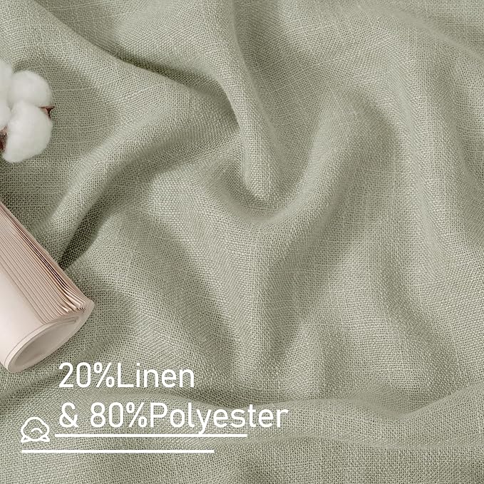LAMIT Short Linen Curtains 48 Inch Length 2 Panels, Semi Sheer Light Filtering Panels Bronze Grommet Drapes for Small Window/Bathroom/Bedroom/Basement, Sage Grey, 34 x 48 Inch