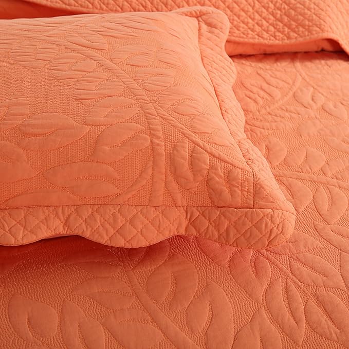 MarCielo 3-Piece 100% Cotton Oversized Bedspread Lightweight Quilt Coverlet Embroidery Farmhouse Bedding Set T0 (Salmon, Oversized Queen (100"x106"))