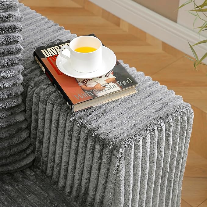 HYJT-H&K Modular Sectional Sofa Cloud Sectional Couch, 107" Comfy Fluffy L Shaped Dark Grey Couches for Living Room, Deep Seat Memory Foam Plush Corduroy Boneless Couch Sectionals Left Facing Chaise