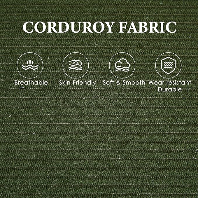 URRED Modular Sectional Sofa Comfy Cloud Couch, Modern Corduroy Sofa Sleeper Deep Seat Couches with Ottoman/Pillows for Living Room (Green, 117'' - U Shape)