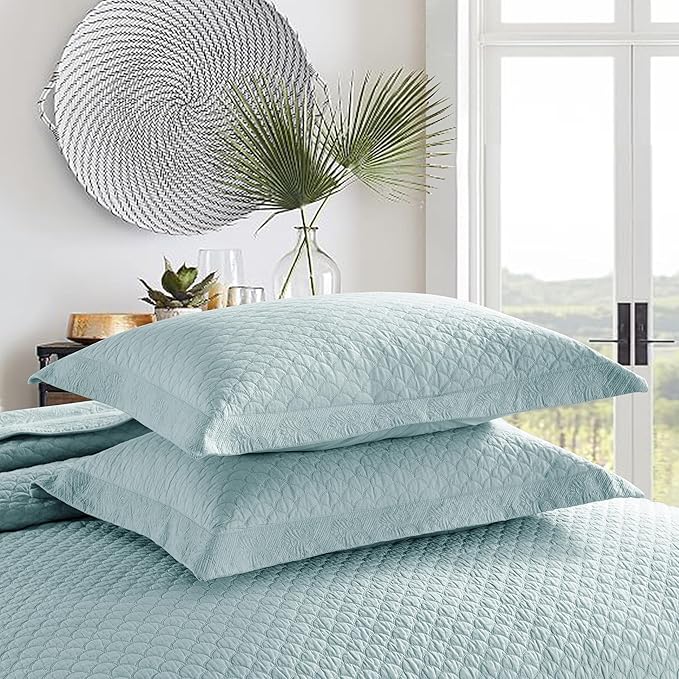 MarCielo 3-Piece 100% Cotton Oversized Bedspread Lightweight Quilt Coverlet Embroidery Farmhouse Bedding Set (TM Mint Green, Oversized King (118"x106"))