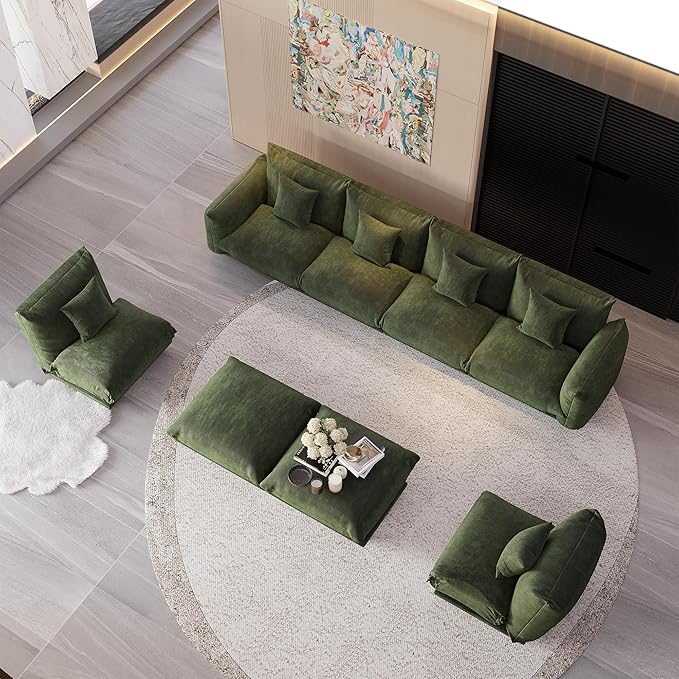 Modern Minimalist Chenille Modular Sectional Sofa, Oversized 8-Seater Sleeper Sofa with Movable Ottoman, Thick Cushions, Upholstered Couch for Living Room, Bedroom, Office, Apartment(Green,8-Seater)