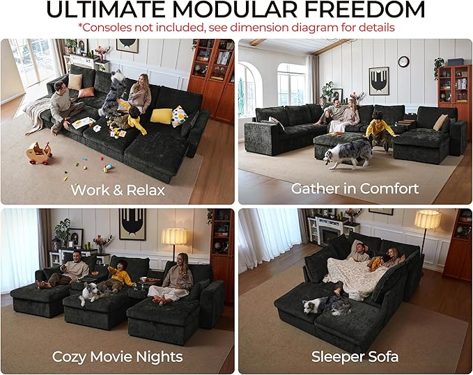 Oversized Modular Sofa Comfy Cloud Couch with Storage, Extra Deep Plush Sectional Sofa Set for Living Room, Covers Washable, Chenille, Olar (Grey, 3-Seater, Basic Shape)