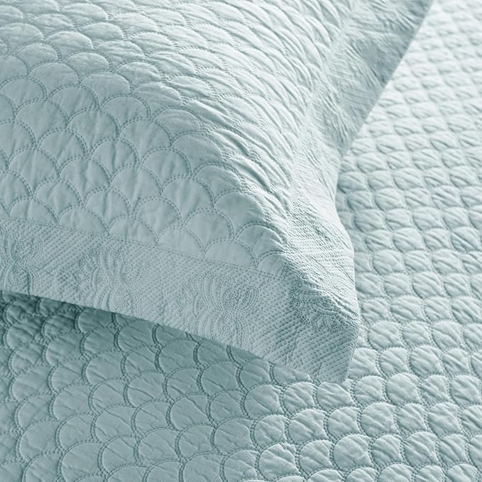 MarCielo 3-Piece 100% Cotton Oversized Bedspread Lightweight Quilt Coverlet Embroidery Farmhouse Bedding Set (TM Mint Green, Oversized King (118"x106"))