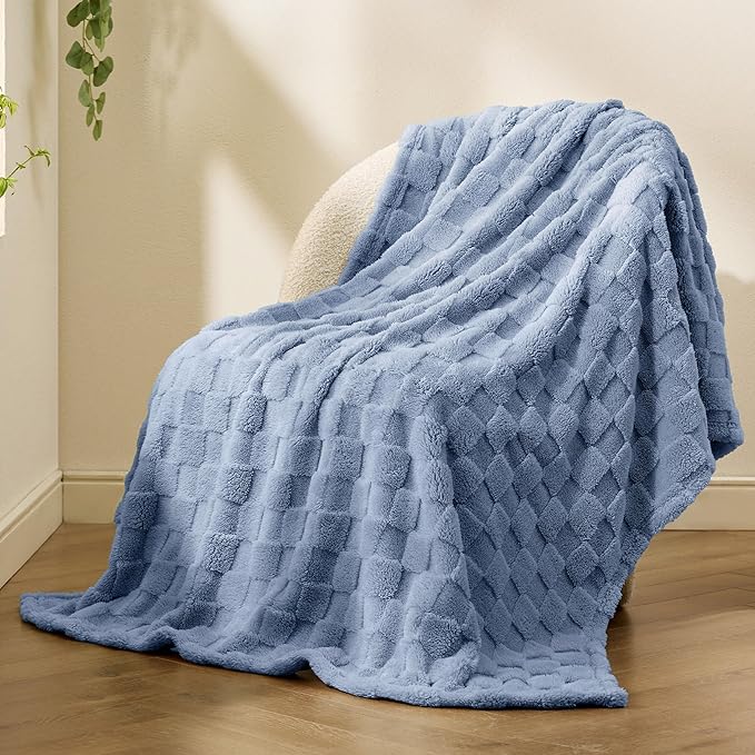 Bedsure GentleSoft Twin Blanket for Bed Ashley Blue - Super Soft Cozy Blankets for Women Men Girls, Cute Fuzzy Fleece Throws for Bedroom Couch, 60x80 Inches