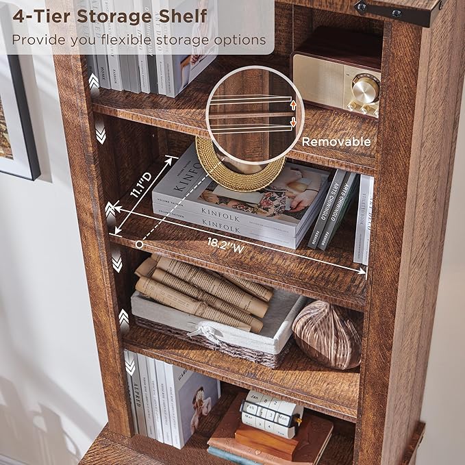 RedLemon Bookcase with 2 File Drawers, 72" Tall Farmhouse Bookshlef with Storage and Adjustable Shelves, 4 Tier Rustic Wood Bookshelf with Cabinet for Office, Living Room (Reclaimed Barnwood Color)