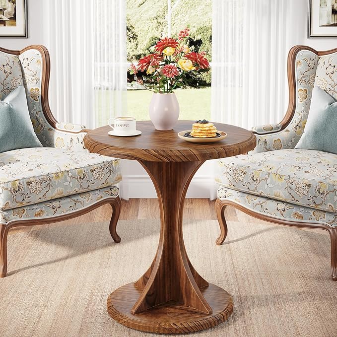Tribesigns Round End Side Table: Wood Small Sofa Chair Side Table for Living Room, Mid-Century Bedside Nightstand for Bedroom, Accent Table, Easy Assembly, Vintage Brown