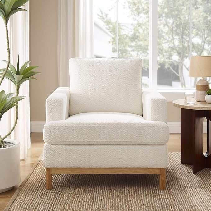 Oversized Accent Chair, Mid Century Modern Upholstered Armchair for Living Room, Comfy Chair for Bedroom Reading Chair, Single Sofa for Small Space with Rubberwood Base