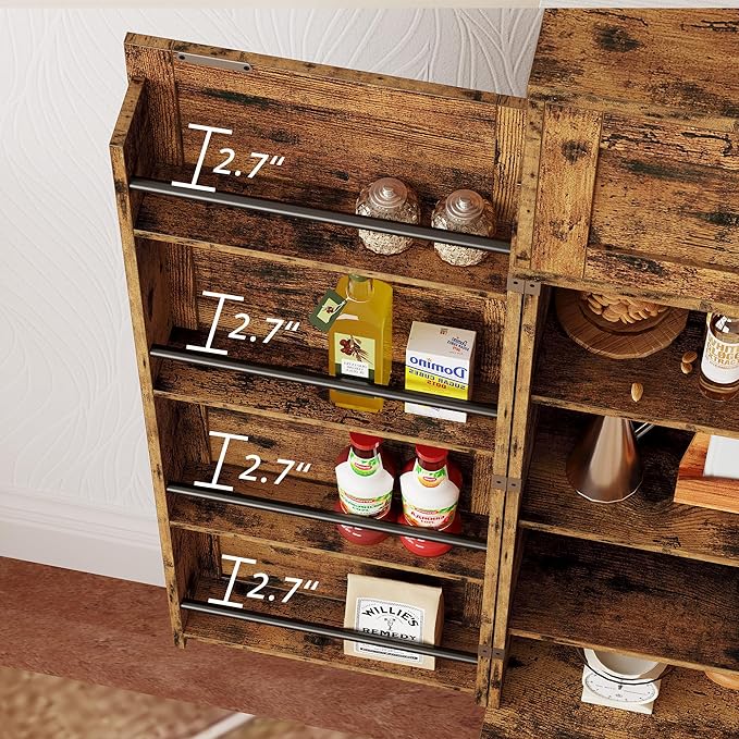 IRONCK Kitchen Pantry 72" Height, with 8 Hanging Shelves, 2 Drawers and Open Storage Cabinet, Freestanding Cupboard for Dining Room Living Room,Vintage Brown