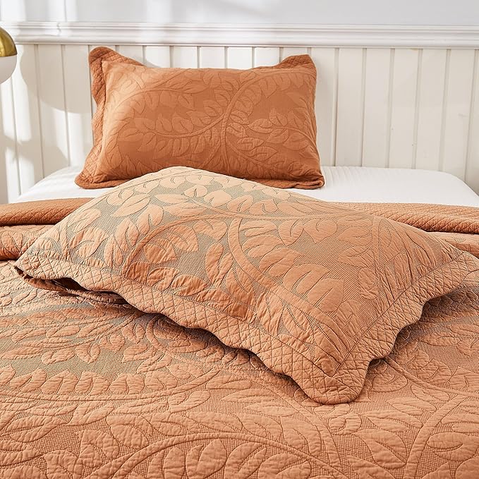 MarCielo 3-Piece 100% Cotton Oversized Bedspread Lightweight Quilt Coverlet Embroidery Farmhouse Bedding Set T0 (Royal Orange, Oversized Queen (100"x106"))