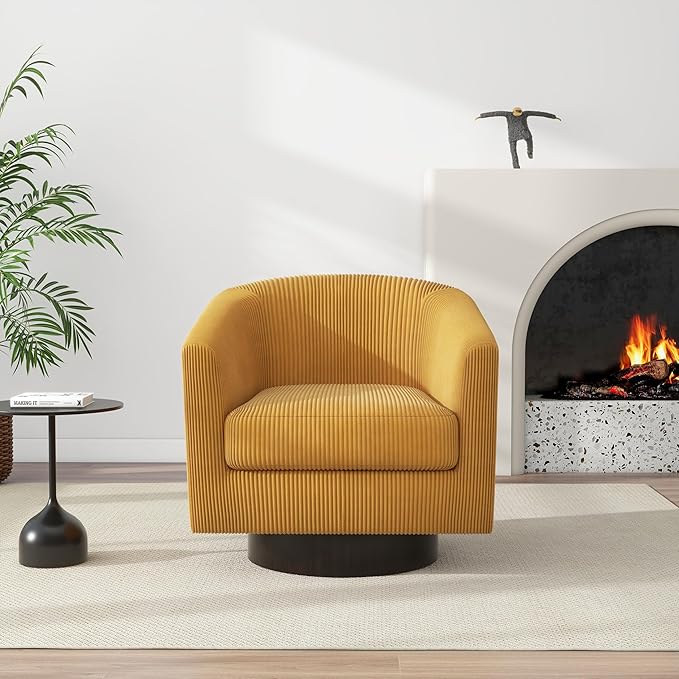 Swivel Barrel Accent Chair, Modern Round Corduroy Fabric Arm Chair for Living Room, Bedroom, Comfy Club Reading Chairs for Adults (Corduroy Orange, Set of 1)