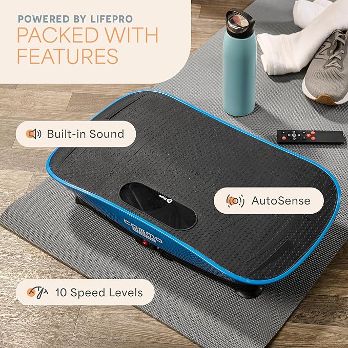 Lifepro Vibration Plate with Bluetooth Speaker, Auto Start Mode – Whole Body Vibrating Platform for Lymphatic Support, Muscle Toning & Flexibility – 10 Speed Levels, Included Remote & Yoga Band