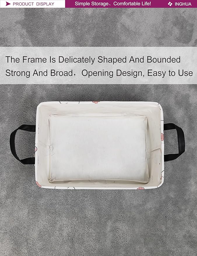 Rectangular Storage Basket Fabric Organizer Bin for Toys,Books,Clothes,Gifts,Pets-Perfect for Home,Office,Nursery,Dorm,Shelf(Rec-rabbit)