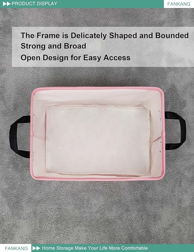 FANKANG Storage Bins, Nursery Hamper Canvas Laundry Basket Foldable with Waterproof PE Coating Large Storage Baskets for Kids Boys and Girls, Office, Bedroom, Clothes,Toys(Rec-pink cloud )