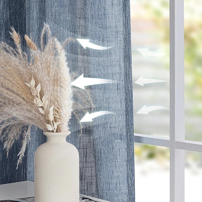 MYSKY HOME Floor Length Bedroom Curtains 90 Inch Long Panels, Boho Curtains Farmhouse for Living Room Sliding Glass Door, Linen Look Texture Light Filtering Rod Pocket, 100" x 90", Dusty Blue, Pack-1