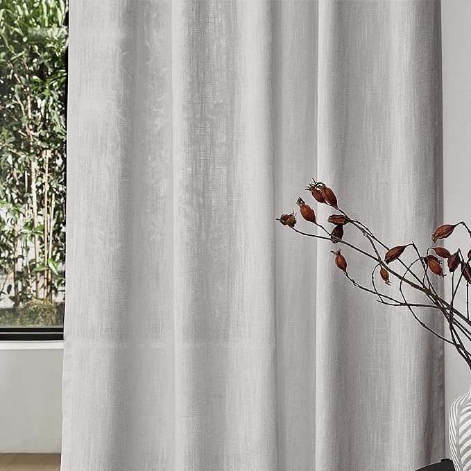 MYSKY HOME Grey Curtains 84 Inch Length, Living Room Curtains & Drapes Boho Sheer Light Filtering for Sliding Glass Door Windows Soft Elegant, 50" x 84", Light Grey, 2 Panels