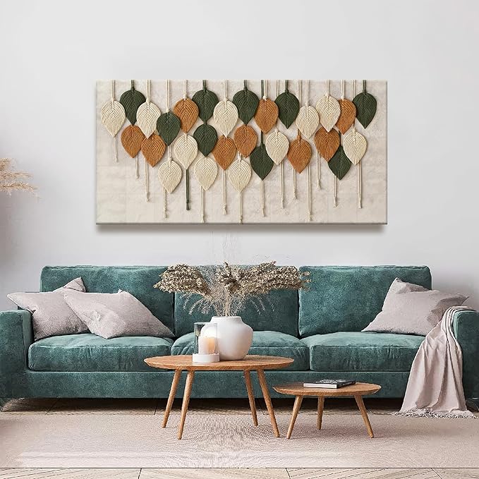 Boho Wall Modern Wall Art Print Paintings Leaves Feather Multicolor Canvas Wall Art Decor For Living Room Bedroom Apartment Kitchen Home Wall Decor 24"W X 48"L Ready To Hanging