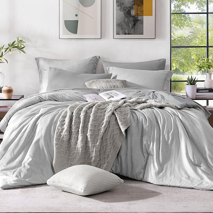 Monbix Full Size Comforter Set, Grey Bedding Comforter for Full Size Bed Set Reversible, Bedding Sets Full 7 Pieces, Cationic Dyeing Bed in a Bag with Comforter, Sheets, Pillowcases & Shams