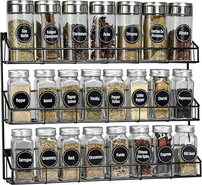 SUFAUY 2 Pack Spice Rack Wall Mount, 3 Tier Narrow Spice Rack Hanging Small Shelf for Cupboard, Black