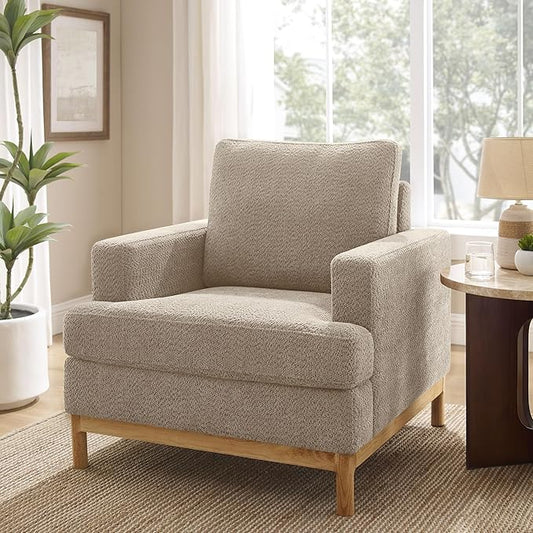Oversized Accent Chair, Mid Century Modern Upholstered Armchair for Living Room, Comfy Chair for Bedroom Reading Chair, Single Sofa for Small Space with Rubberwood Base