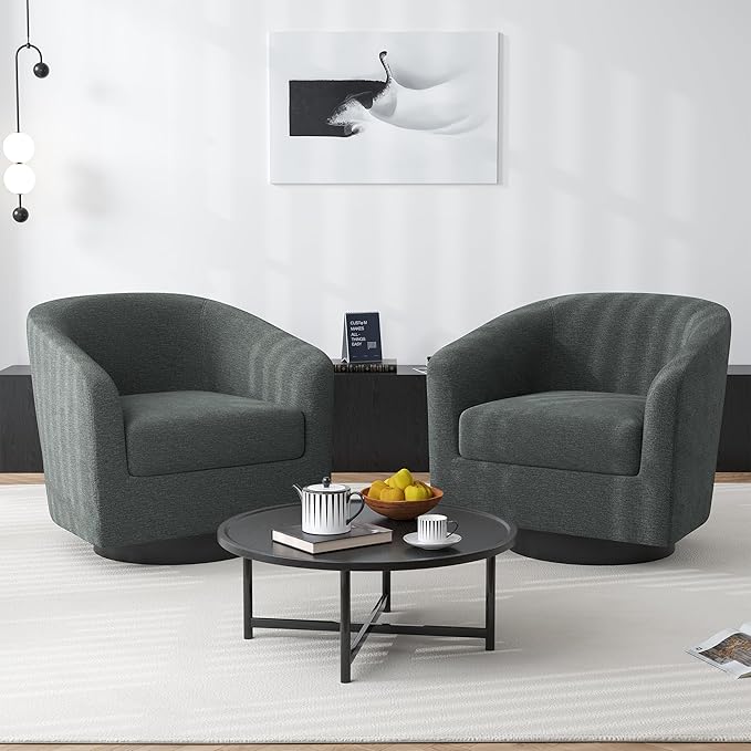 Swivel Barrel Accent Chair, Modern Round Chenille Fabric Arm Chair for Living Room, Bedroom, Comfy Club Reading Chairs for Adults(Chenille Fabric, Grey, Set of 4