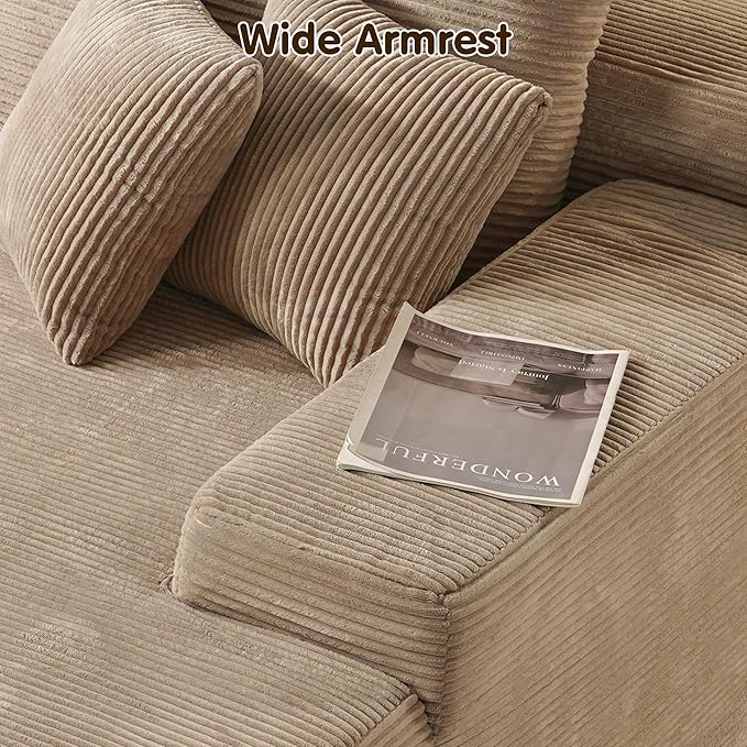 ovios 81" Oversized Sectional Double Lounge Chaise with Cloud Plush Sofa Bed, No Assembly Required, Fluffy Modern Sleeper Loveseat Chair for Indoor Living Room Bedroom Reading, Camel (Corduroy Fabric)