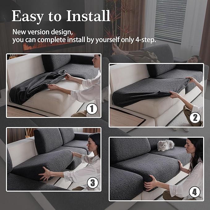 Couch Cushion Covers for Sectional Sofa, Stretch Soft Sofa Slipcovers Washable Wear-Resistant Universal Furniture Protector for Living Room(1 Piece Back Couch Cover, Dark Gray)