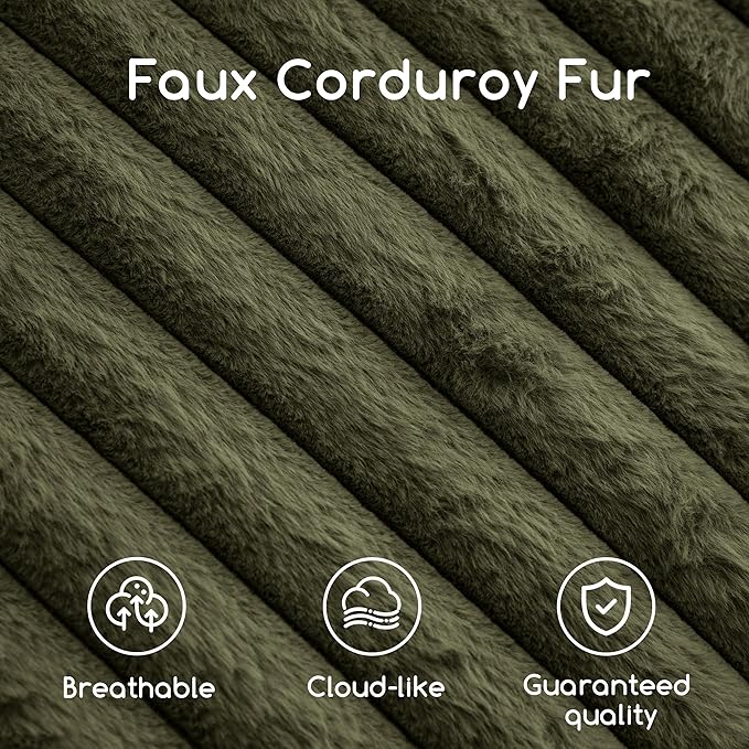 HIGOGOGO Round Stuffed Pouf Ottoman, Corduroy Poufs with High-Density Foam Filling, Furry and Fluffy Pouf Foot Stool Storage Ottoman, 20 X 15 Floor Poufs Foot Rest for Living Room, Green