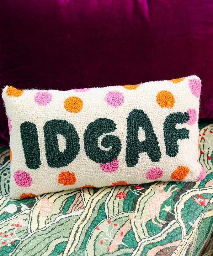 FURBISH Hook Decorative Throw Pillow - IDGAF - 9"x16" - Small Embroidered Designer Pillow for Living Room, Couch, Sofa, Chair & Bed - Eclectic Home Decor