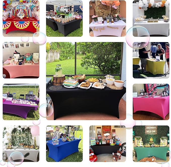ABCCANOPY 5 FT Pink Spandex Table Cover Stretch Fitted Wrinkle Resistant Tablecloth Reuse for Rectangular Folding Table Patry Event Wedding Banquet Protector
