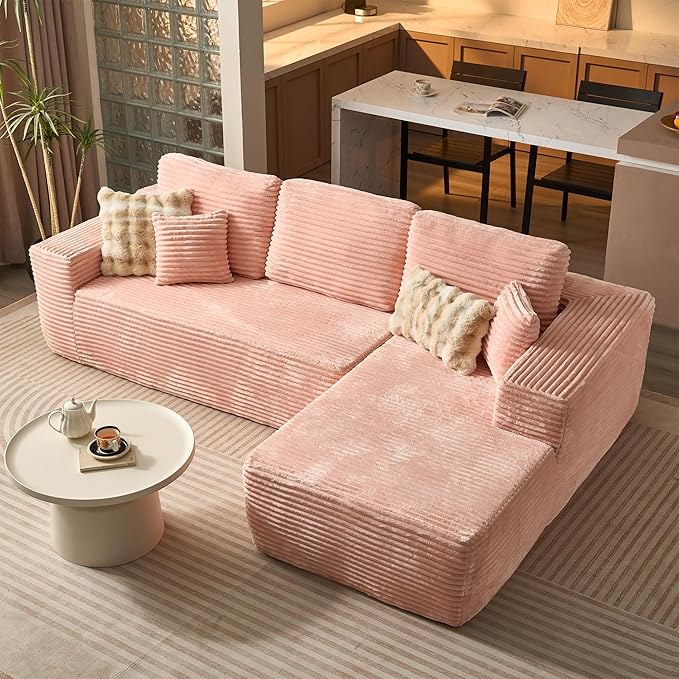 ovios 104" Cloud Sectional Couch with L-Shape Chaise,Modern Modular Sofa with Deep Seat, Upholstered Couches for Living Room Bedroom,No Assembly Required, Pink (Plush Corduroy Fabric)