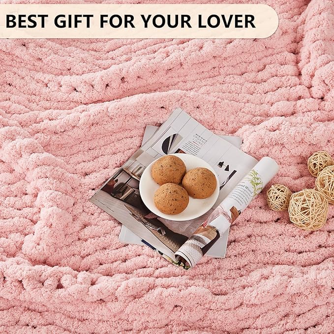 L'AGRATY Chunky Knit Blanket Throw - Soft Chenille Yarn Throw Blanket 40x50: Handmade Thick Cable Knit Crochet Blanke - Large Knit Blanket Chunky Rope Knot Throw Blanket for Couch Sofa Bed Home Decor