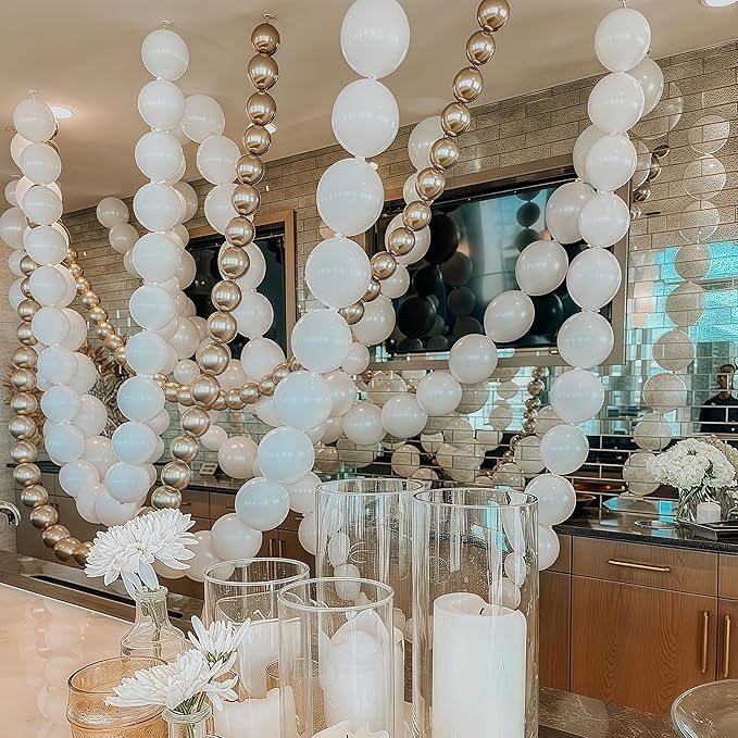 White and Silver Linking Balloons, 100PCS 6 Inch Small Metal Silver Quick Link Balloons for Making Balloon Wall Heart Arch Tails Balloon for Wedding Birthday Baby Shower Graduation Party Decorations