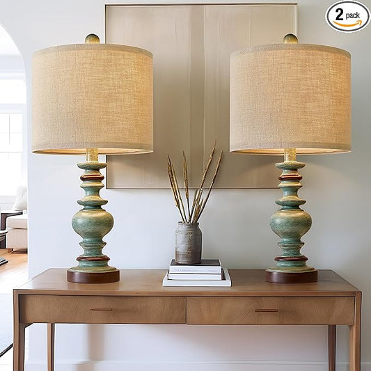 BOBOMOMO 20" Farmhouse Lamps for Bedrooms Set of 2, Retro Side Table Lamps Bedside Lamp for Side Nightstand Living Room(Suitable for Decorating Small Areas)