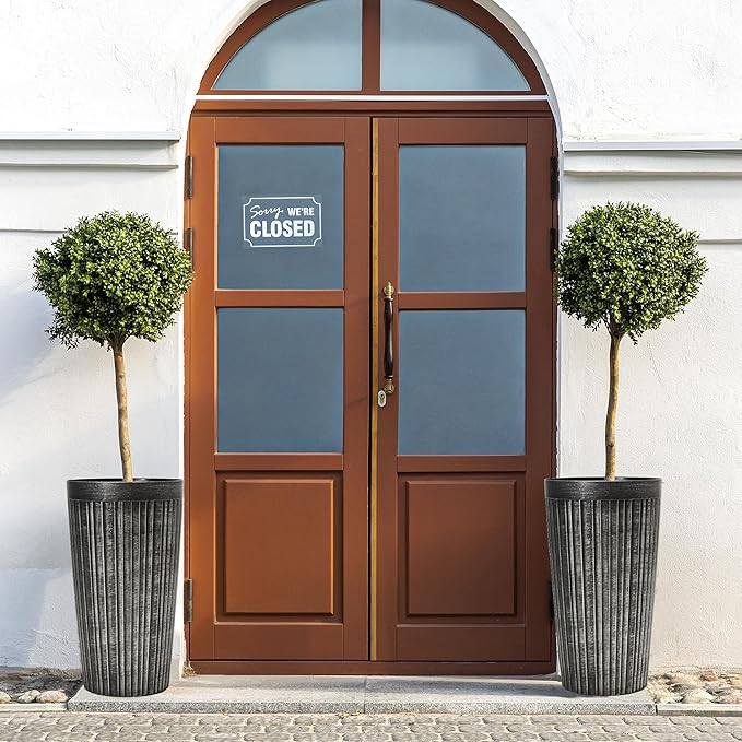 Worth Garden 22.5" H. Plastic Planters - Set of 2 Vintage Black Tall Conical Plant Pots for Indoor Outdoor Use - Decorative Lightweight Flower Pots for Front Porch, Patio, Deck - 12.5" Dia x 22.5" H