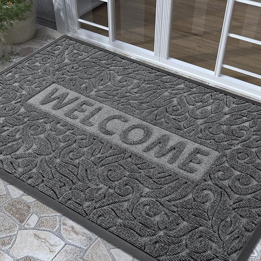 Yimobra Welcome Matt Outdoor 60x36, Waterproof All-Season Front Door Mat, All-Weather Doormat, Sturdy Natural Rubber, Fade Resistant, Low Profile, Easy Clean Patio Porch Entryway Mat, Grey