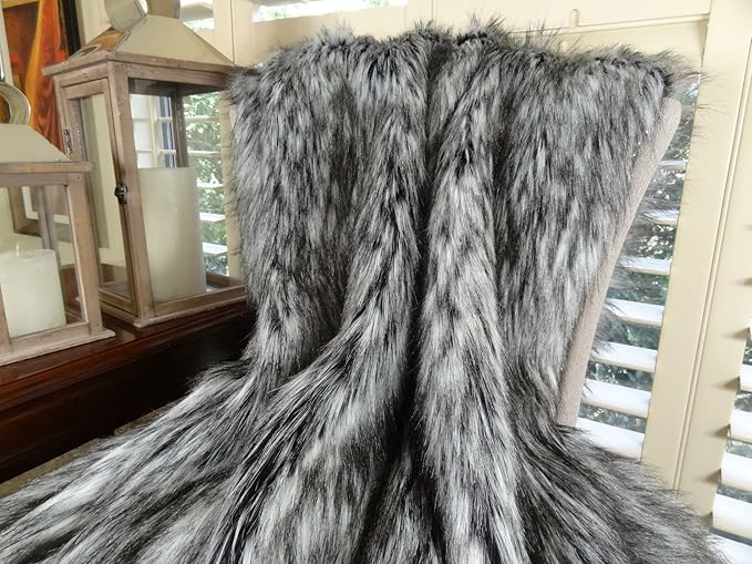 Exotic Siberian Husky Faux Faur Throw Blanket - Gray White Black Husky Fur - Gray Faux Fur Throw Blanket - Luxury Soft Faux Fur, Made in US, 16411