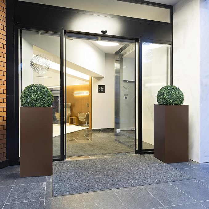 Large Planter for Outdoor Plant 14Lx14Wx30H Inches Metallic Heavy Tall Planter Box for Outdoor & Indoor, Rectangular Flowerpot 25Lbs/PC, Espresso, No Assembly and Seamless, Set of 2