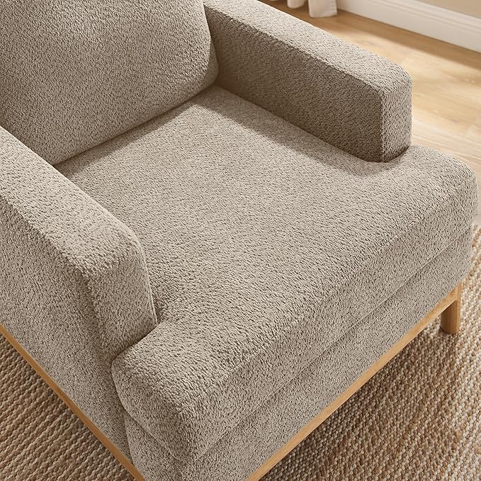 Oversized Accent Chair, Mid Century Modern Upholstered Armchair for Living Room, Comfy Chair for Bedroom Reading Chair, Single Sofa for Small Space with Rubberwood Base