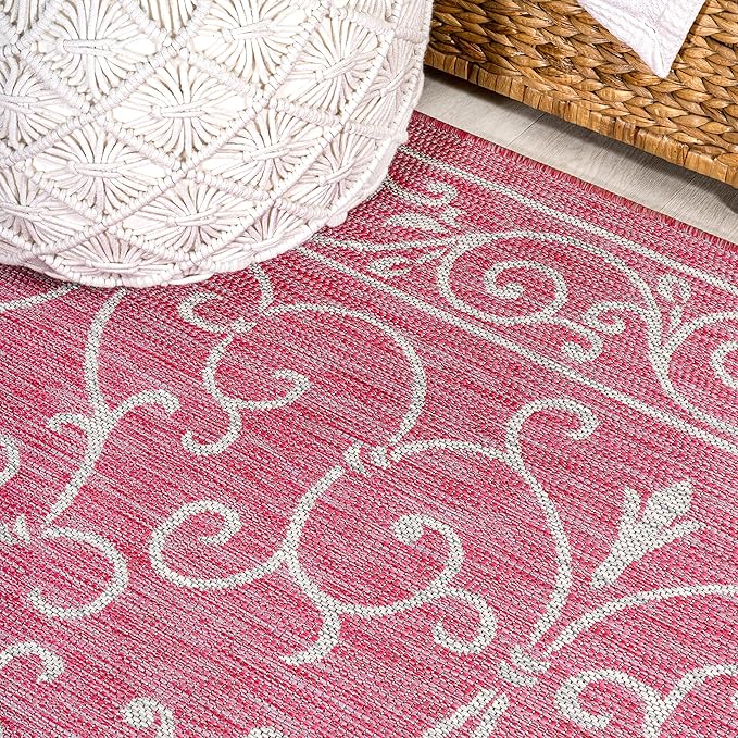 JONATHAN Y Vintage Filigree Indoor Outdoor Runner Rug 2X10 Fuchsia/Light Gray, Charleston Textured Weave for Backyard, Patio, Porch, Easy-Cleaning, Pet-Friendly, Non-Shedding (SMB106J-210)