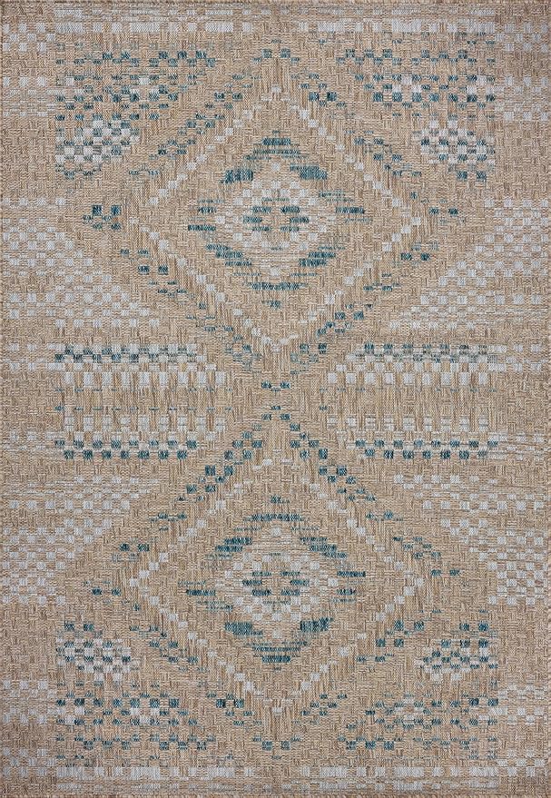 Loloi Amber Lewis Topanga Collection TOP-04 Natural/Aqua 3'-11" x 5'-11" Indoor/Outdoor Accent Rug
