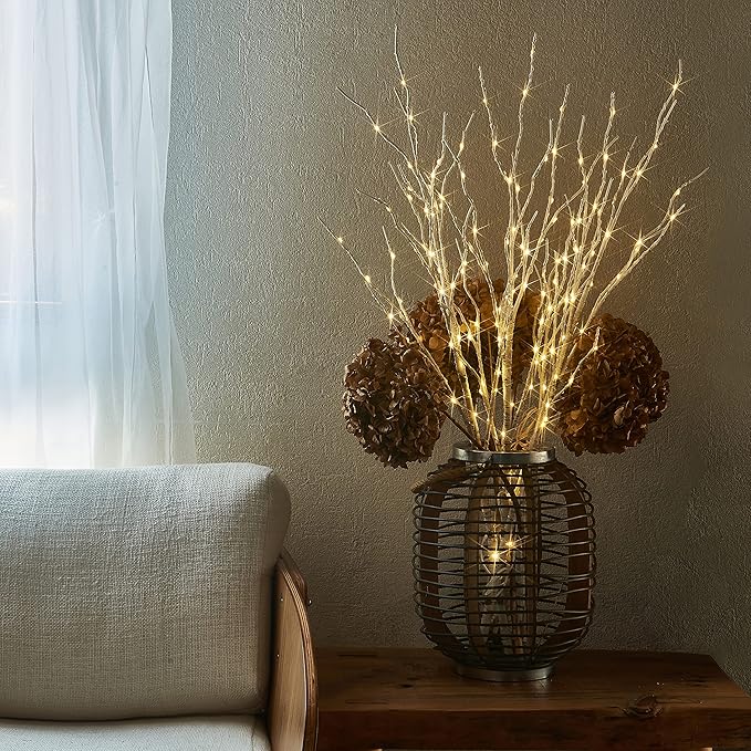 Fudios Lighted Branches 150 LED Fairy Lights with Timer 32in Plug in, Electric Lit White Birch Twigs for Vase Christmas Inside Outside Decor