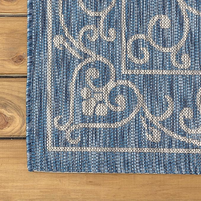 JONATHAN Y Vintage Filigree Indoor Outdoor Runner Rug 2X10 Navy/Gray, Charleston Textured Weave for Backyard, Patio, Porch, Easy-Cleaning, High Traffic, Pet-Friendly, Non-Shedding (SMB106D-210)